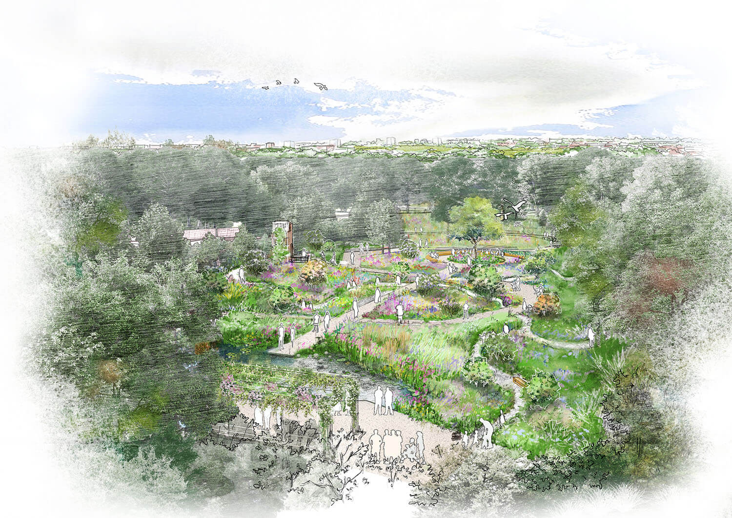 Artist’s birds-eye view of the new garden set within the Park